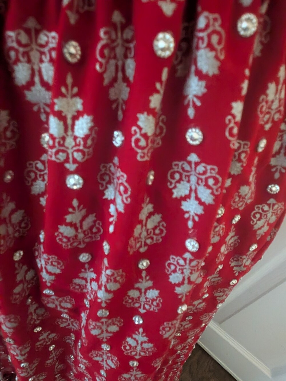 Priya Red Embellished Lehenga Skirt XL | Mirror Work | Wedding & Festive Wear - Picture 4 of 5